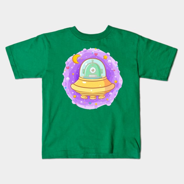 cute baby alien flying saucer Kids T-Shirt by Mako Design 